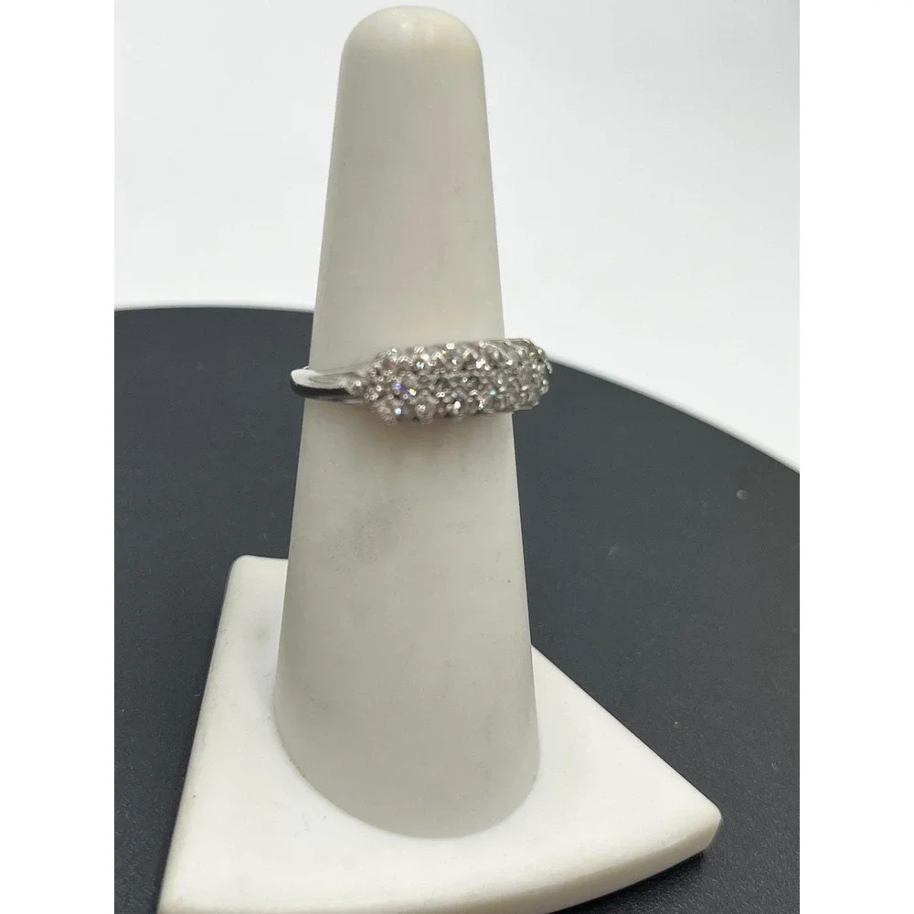 LAH 14K Vintage White Gold Triple-Row Diamond Prong Round Cluster Ring Sz 6.5